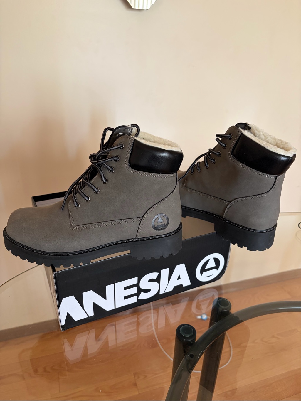 Amnesia Women’s Grey Lace-Up Winter Boots With Faux Fur - New In Box
